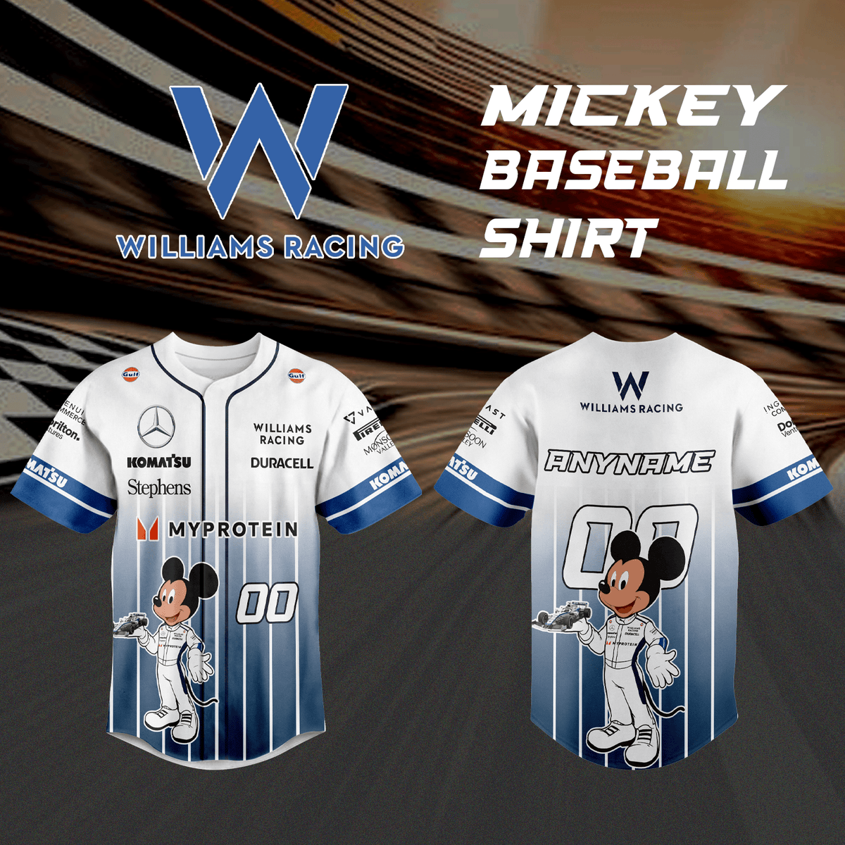 Personalized Williams F1 x Mickey baseball jersey