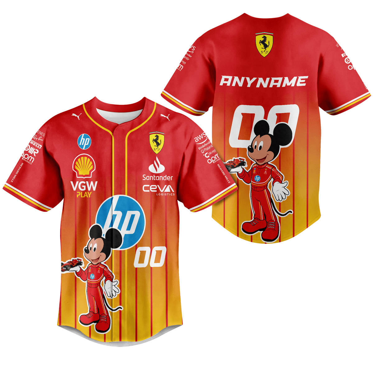 Personalized Scuderia Ferrari x Mickey baseball jersey