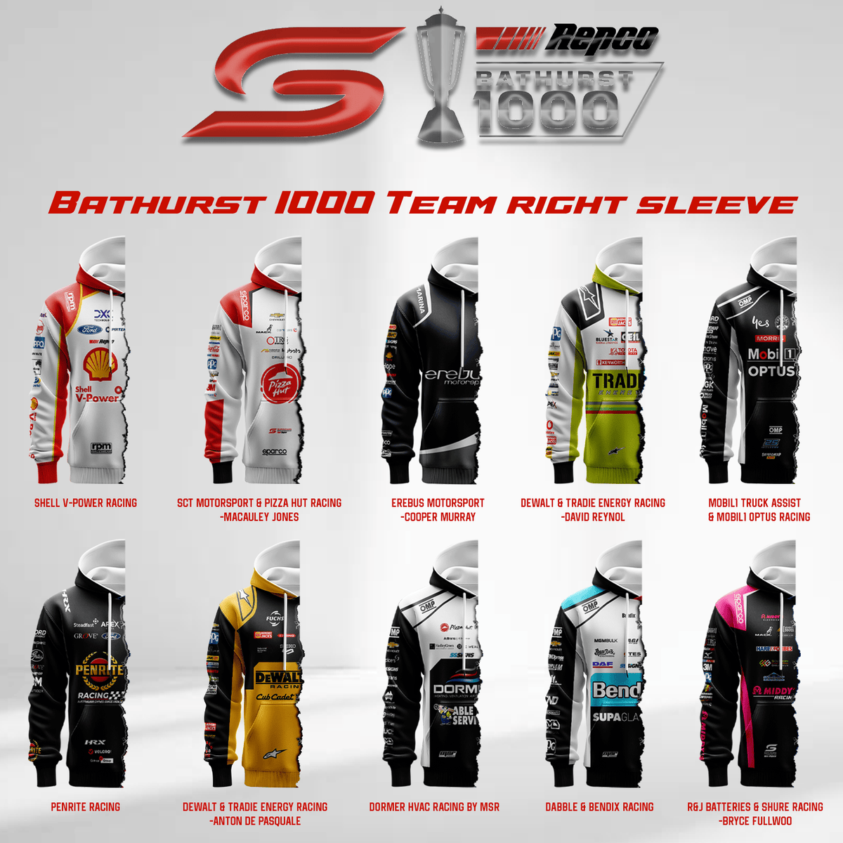 Supercars Bathurst 1000 3D Custom Apparel | Mix & Match Any 2 Teams!