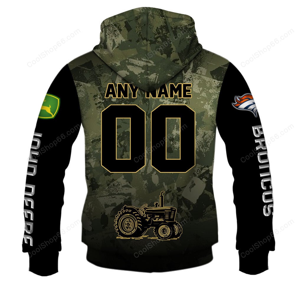 Denver Broncos x John Deere Hoodie | Funny Green Character Premium Hoodie